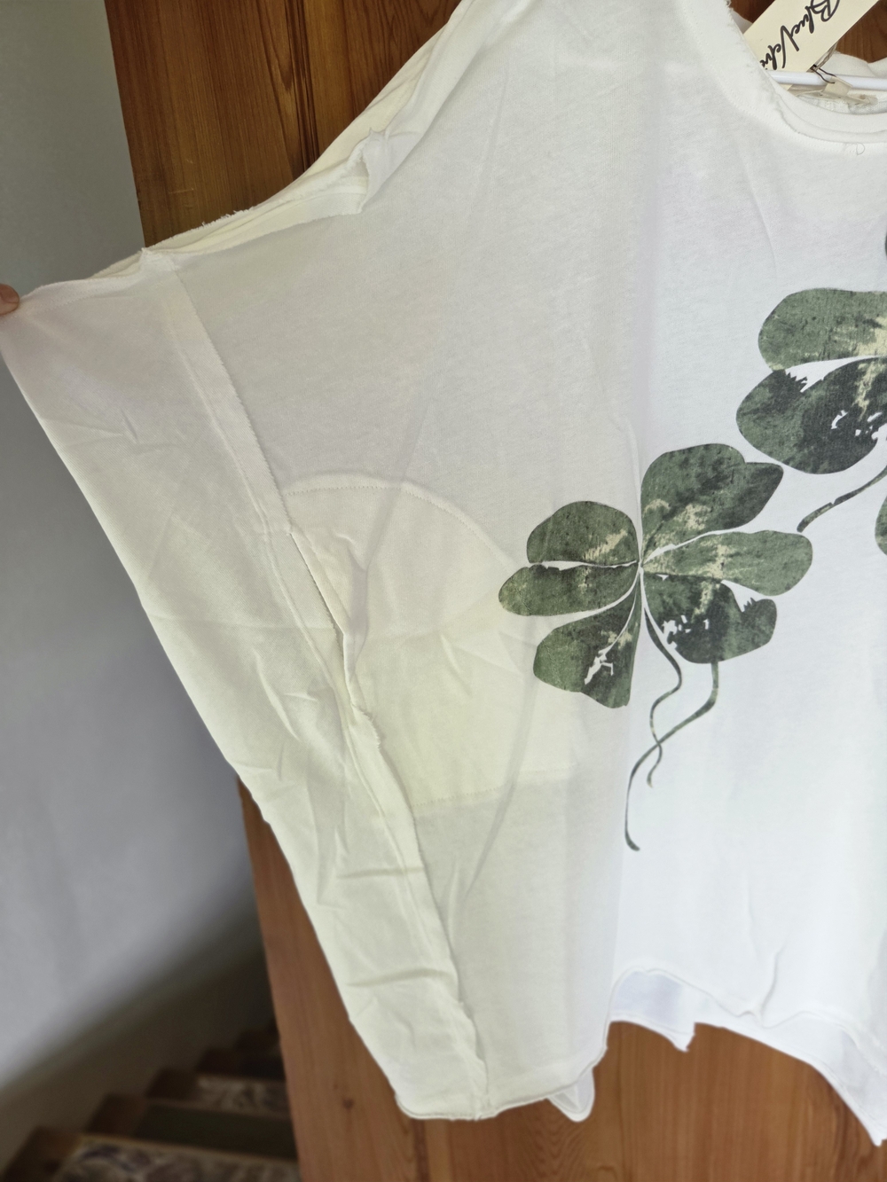 White Women's Tunic Top with Green Botanical Print - Picture 2 of 6